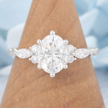 Matte Finish Oval Cut Moissanite Engagement Ring Full Twisted Band