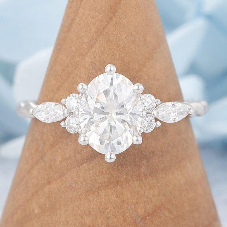 Matte Finish Oval Cut Moissanite Engagement Ring Full Twisted Band