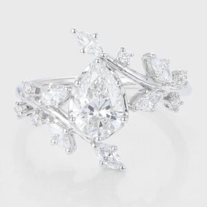 Pear Cut Lab Grown Diamond Bypass Engagement Ring Nature-Inspired Bridal Ring