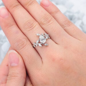 Pear Cut Lab Grown Diamond Bypass Engagement Ring Nature-Inspired Bridal Ring