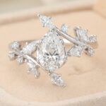 Pear Cut Lab Grown Diamond Bypass Engagement Ring Nature-Inspired Bridal Ring