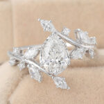 Pear Cut Lab Grown Diamond Bypass Engagement Ring Nature-Inspired Bridal Ring