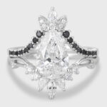 Pear Cut Lab Grown Diamond Chevron Bridal Ring Set with Black Onyx Accents