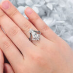 Pear Cut Lab Grown Diamond Chevron Bridal Ring Set with Black Onyx Accents