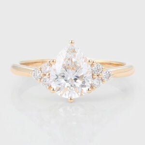 Pear Cut Lab Grown Diamond Cluster Engagement Ring Classic Bridal Ring