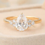 Pear Cut Lab Grown Diamond Cluster Engagement Ring Classic Bridal Ring