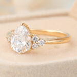 Pear Cut Lab Grown Diamond Cluster Engagement Ring Classic Bridal Ring
