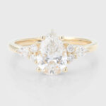 Pear Cut Lab Grown Diamond Cluster Engagement Ring Modern Bridal Ring