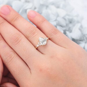 Pear Cut Lab Grown Diamond Cluster Engagement Ring Modern Bridal Ring