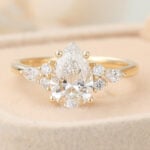 Pear Cut Lab Grown Diamond Cluster Engagement Ring Modern Bridal Ring