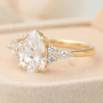 Pear Cut Lab Grown Diamond Cluster Engagement Ring Modern Bridal Ring