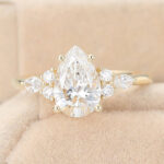 Pear Cut Lab Grown Diamond Cluster Engagement Ring Modern Bridal Ring
