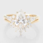 Pear Cut Lab Grown Diamond Cluster Engagement Ring Set with Curved Wedding Band
