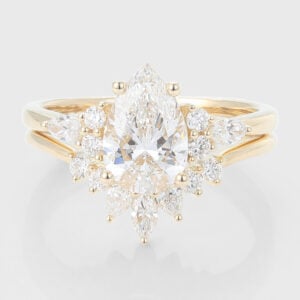 Pear Cut Lab Grown Diamond Cluster Engagement Ring Set with Curved Wedding Band