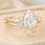 Pear Cut Lab Grown Diamond Cluster Engagement Ring Set with Curved Wedding Band