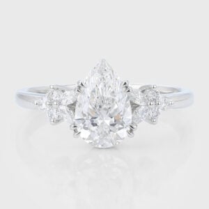 Pear Cut Lab Grown Diamond Cluster Engagement Ring Dual Claw Prong Bridal Ring