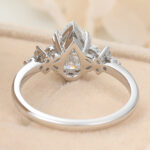 Pear Cut Lab Grown Diamond Cluster Engagement Ring Dual Claw Prong Bridal Ring