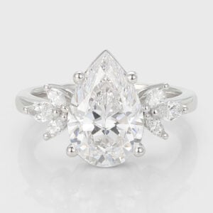 Pear Cut Lab Grown Diamond Engagement Ring Marquise Accented Bridal Ring