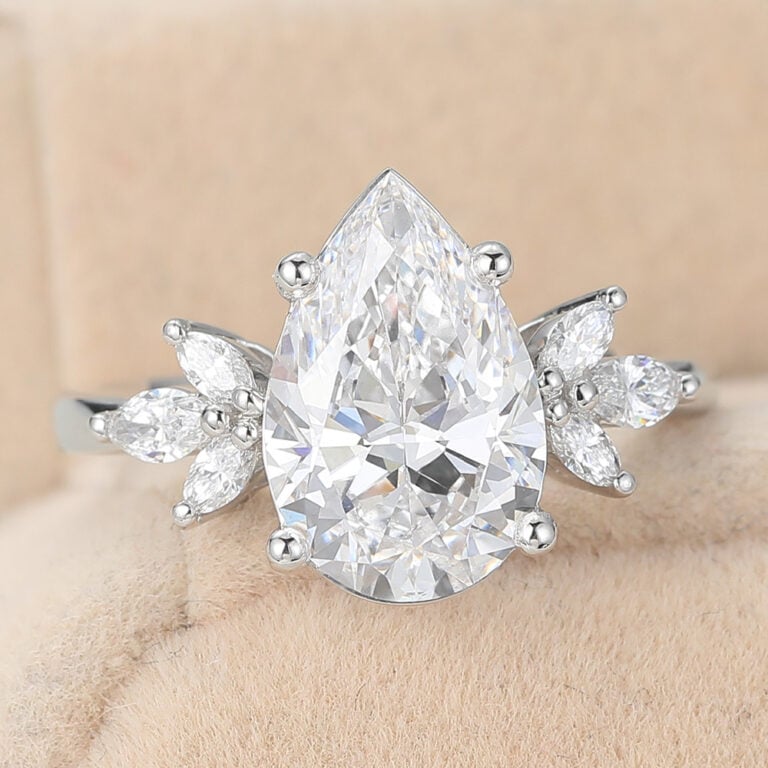 IGI vs GIA Pear Cut Lab Grown Diamond Engagement Ring Marquise Accented Bridal Ring