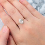 Pear Cut Lab Grown Diamond Halo Engagement Ring Milgrain Bridal Ring