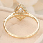 Pear Cut Lab Grown Diamond Halo Engagement Ring Milgrain Bridal Ring