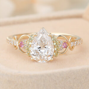 Does Moissanite Scratch Diamond Cut 5 carat diamond Pear Cut Lab Grown Diamond Infinity Engagement Ring with Pink Sapphire and Peridot Accents