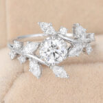 Round Cut Lab Grown Diamond Nature-Inspired Engagement Ring Bypass Bridal Ring
