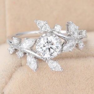 Engagement Rings Under $1000 Round Cut Lab Grown Diamond Nature-Inspired Engagement Ring Bypass Bridal Ring