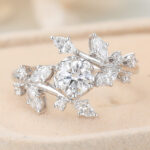 Round Cut Lab Grown Diamond Nature-Inspired Engagement Ring Bypass Bridal Ring
