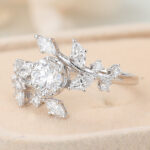 Round Cut Lab Grown Diamond Nature-Inspired Engagement Ring Bypass Bridal Ring