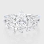 Pear Cut Lab Grown Diamond Nature-Inspired Engagement Ring Set with Leaf Wedding Band