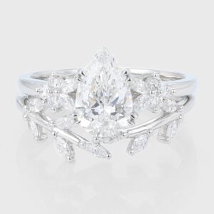 Pear Cut Lab Grown Diamond Nature-Inspired Engagement Ring Set with Leaf Wedding Band