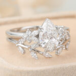 Pear Cut Lab Grown Diamond Nature-Inspired Engagement Ring Set with Leaf Wedding Band