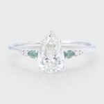 Pear Cut Lab Grown Diamond Unique Engagement Ring with Moss Agate Accents