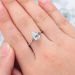Pear Cut Lab Grown Diamond Unique Engagement Ring with Moss Agate Accents