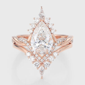 Pear Cut Lab Grown Diamond Vintage Bridal Ring Set Rope Band Engagement Ring