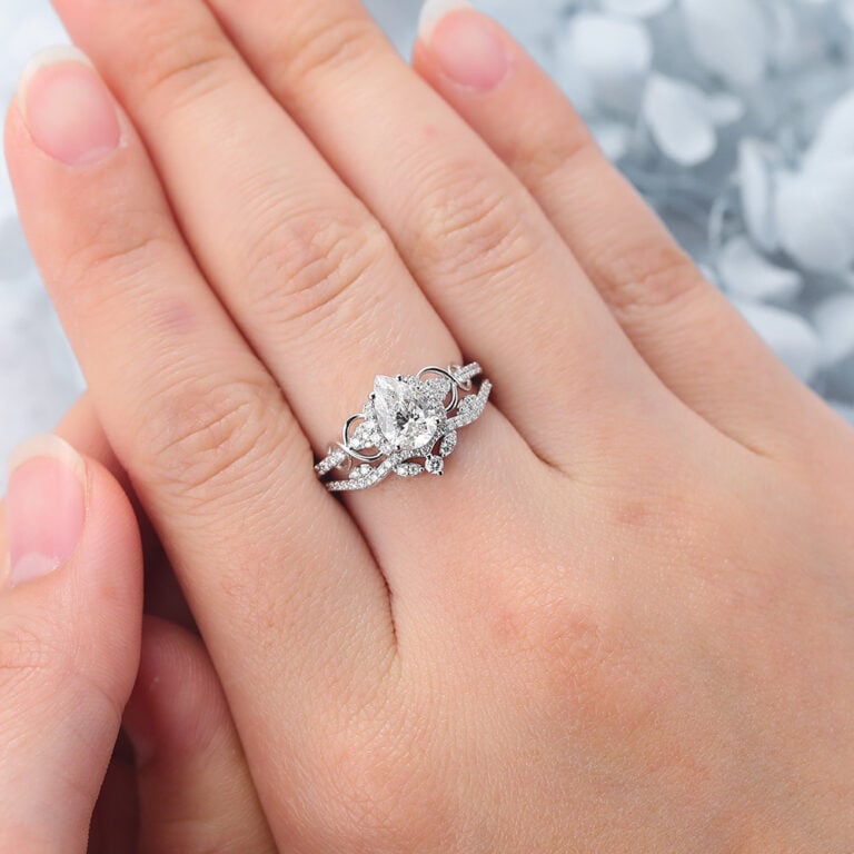Ring on Middle Finger Meaning Pear Cut Lab Grown Diamond Vintage-Inspired Bridal Ring Set Infinity Engagement Ring