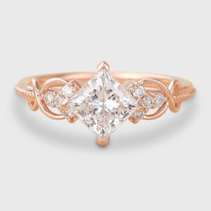Princess Cut Lab Grown Diamond Infinity Engagement Ring Beaded Bridal Ring