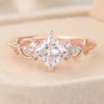 Princess Cut Lab Grown Diamond Infinity Engagement Ring Beaded Bridal Ring