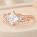 Princess Cut Lab Grown Diamond Infinity Engagement Ring Beaded Bridal Ring