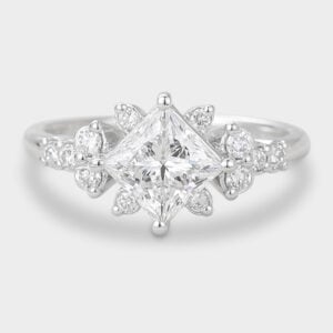 Princess Cut Lab Grown Diamond Cluster Engagement Ring Floral-Inspired Bridal Ring