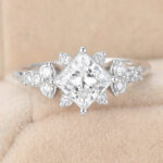 Princess Cut Lab Grown Diamond Cluster Engagement Ring Floral-Inspired Bridal Ring