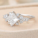 Princess Cut Lab Grown Diamond Cluster Engagement Ring Floral-Inspired Bridal Ring
