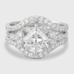 Princess Cut Lab Grown Diamond Cluster Engagement Ring Set with Enhancer Band