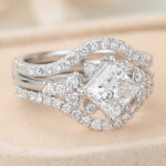 Princess Cut Lab Grown Diamond Cluster Engagement Ring Set with Enhancer Band
