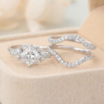 Princess Cut Lab Grown Diamond Cluster Engagement Ring Set with Enhancer Band