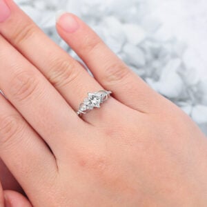 Princess Cut Lab Grown Diamond Pave Engagement Ring Infinity Bridal Ring