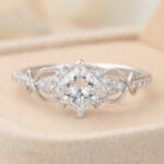 Princess Cut Lab Grown Diamond Pave Engagement Ring Infinity Bridal Ring
