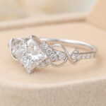 Princess Cut Lab Grown Diamond Pave Engagement Ring Infinity Bridal Ring