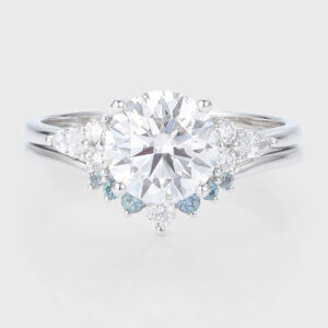 Round Cut Lab Grown Diamond Bridal Ring Set with Alexandrite Accents